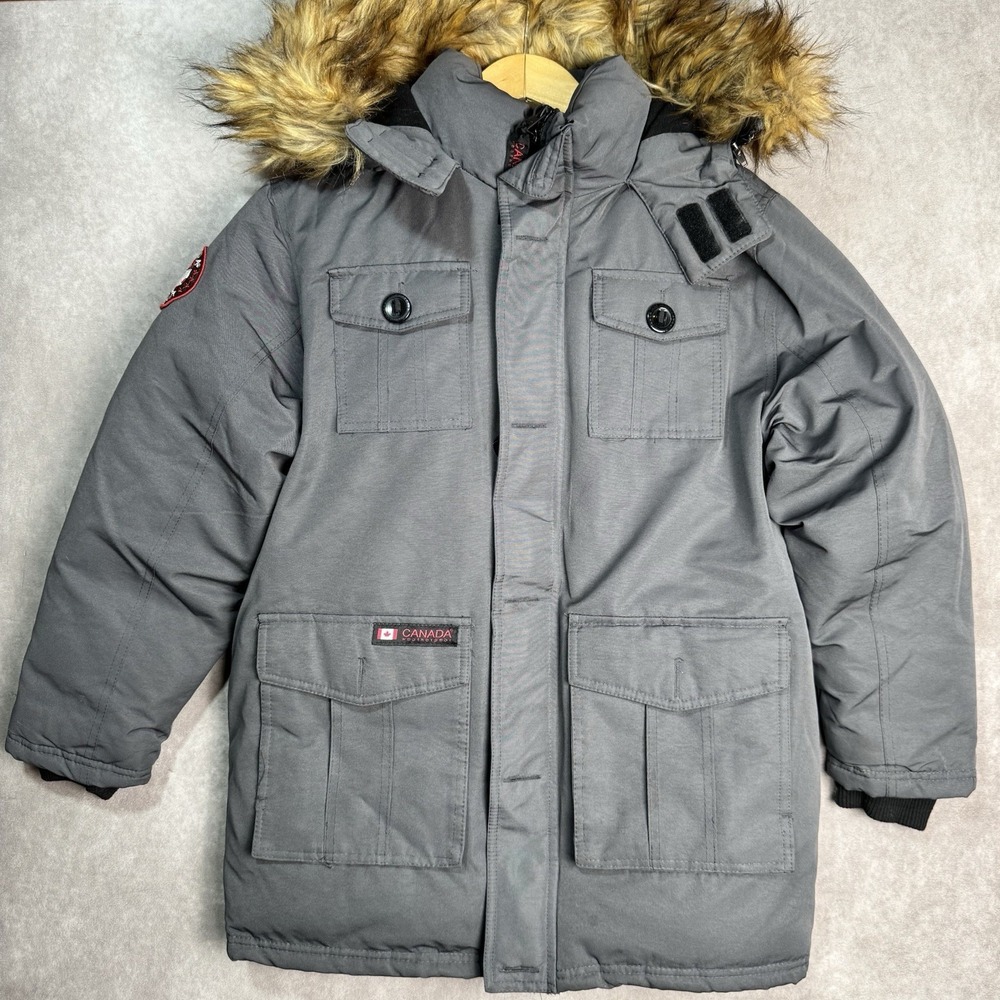 Canada Weather Gear Insulated Jacket Big Boys Size L 14-16 Gray Hooded Faux Fur